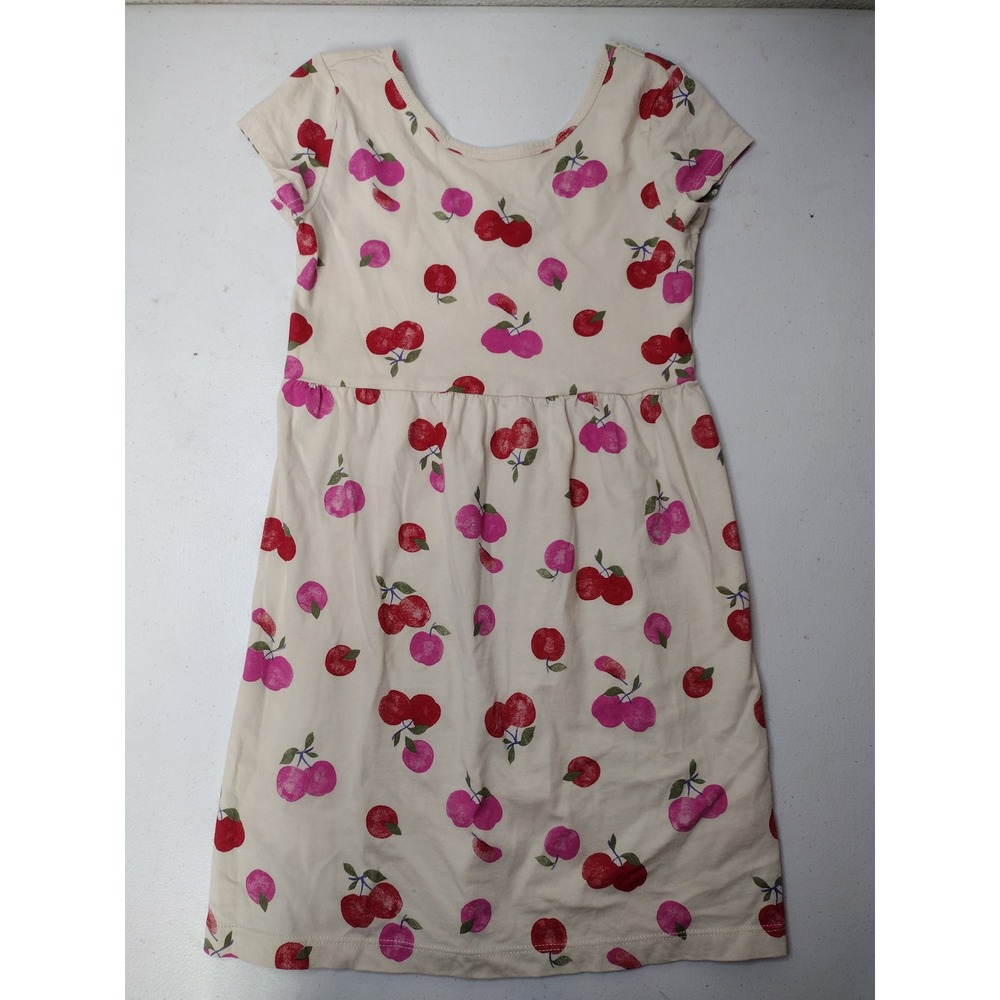 Carters Girls Cream Red Pink Cherry Print Cotton Short Sleeve‎ Dress Size 7